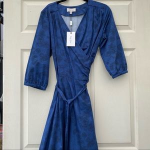 Navy cotton wrap dress, 12 NWT
